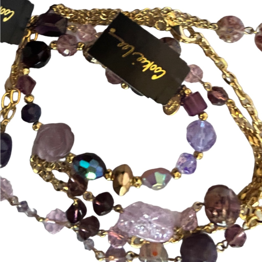 Cookie Lee Necklace And Bracelet Set Cats Eye, Crystal & Art Glass Gold NWT